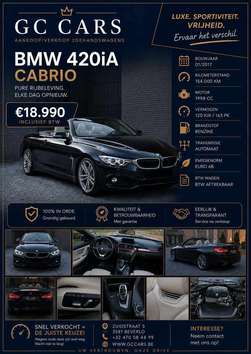 Bmw 420iA cabrio sport 2017 btw wagen, Automaat, Achterwielaandrijving, 4 cilinders, Cabriolet