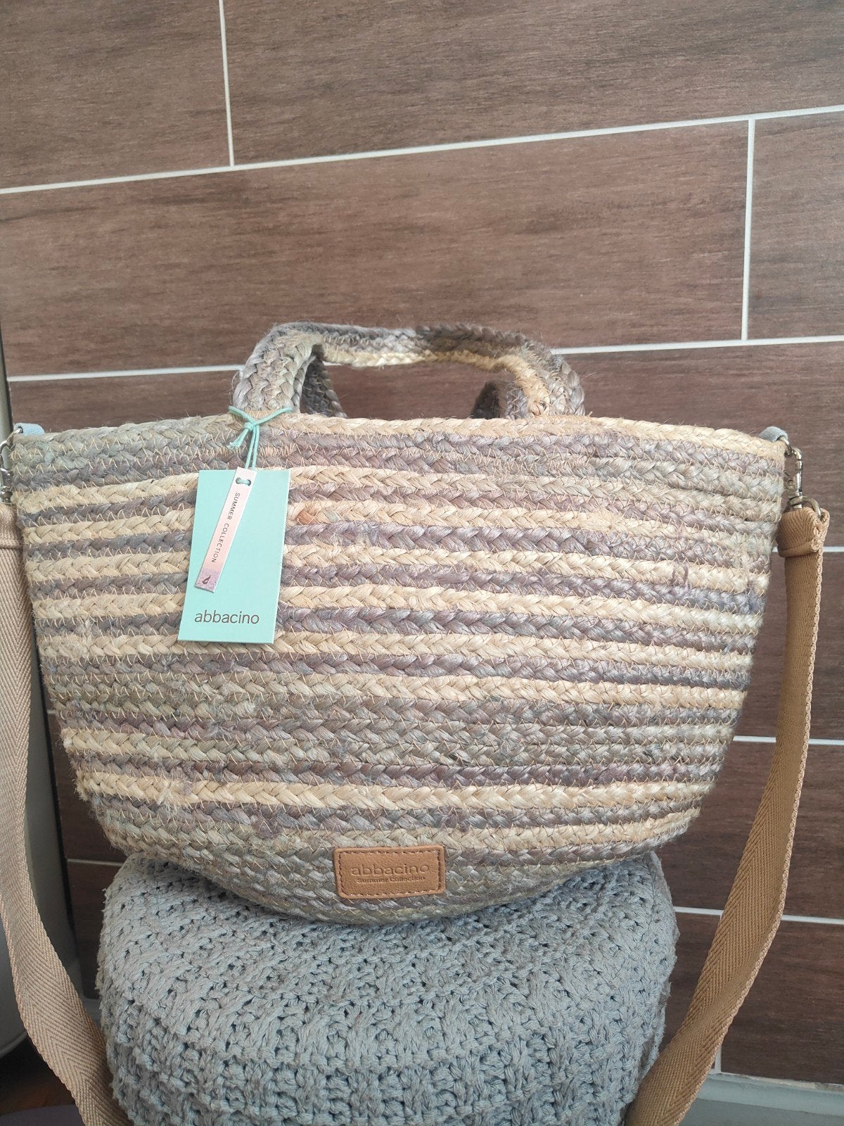 Sac bandoulière Abbacino en jute tressé, Enlèvement ou Envoi, Neuf, Beige, Autres types
