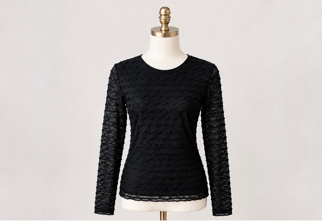 Transparante top met zwarte textuur en lange mouwen - maat S, Kleding | Dames, Topjes, Verzenden, Zwart, Nieuw, Lange mouw