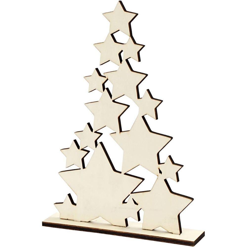 Sapin de Noël en bois étoiles 30x21,5cm, Envoi, Neuf