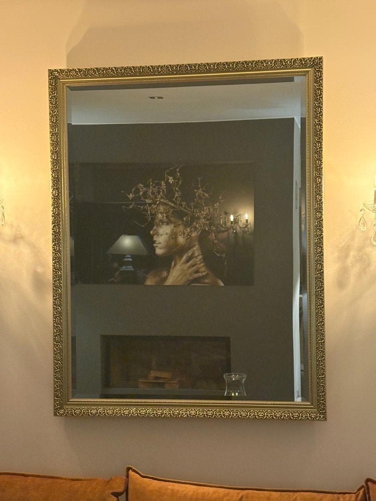 Nieuwe XL spiegel gouden lijst facetgeslepen glas – flamant, Neuf, Enlèvement, 100 à 150 cm, Rectangulaire