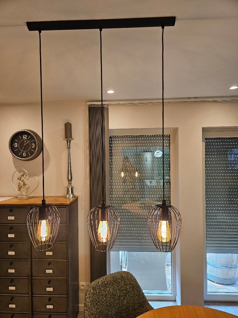 Moderne hanglamp, zwart industriële look incl lampen, Ophalen, Overige fittingen, Zo goed als nieuw, Metaal