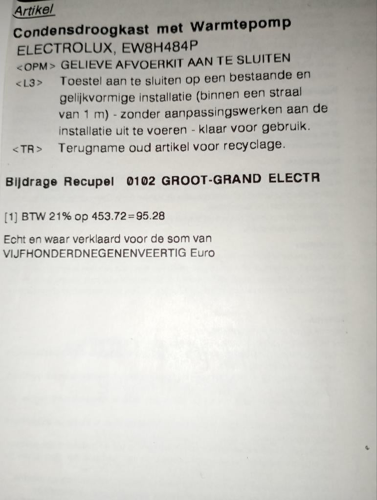 Sèche-linge Electrolux, Electroménager, Enlèvement, À condensation