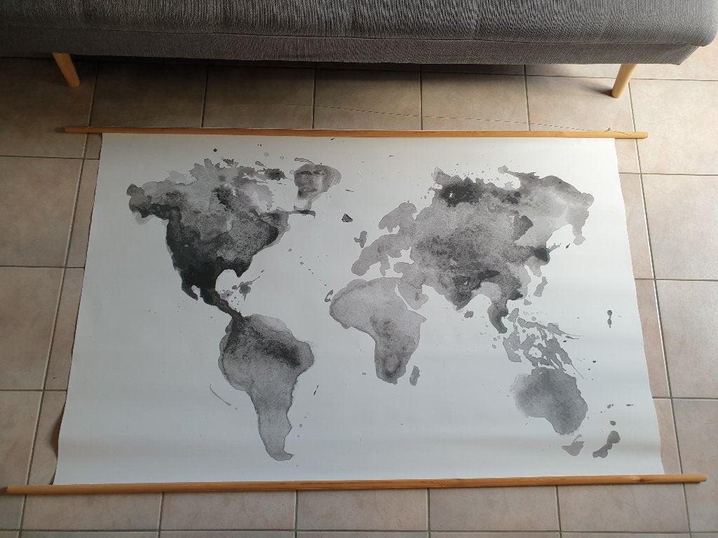Poster Wereldkaart Grijs 100x150 cm, Autres types, Papier/carton, Enlèvement, Utilisé