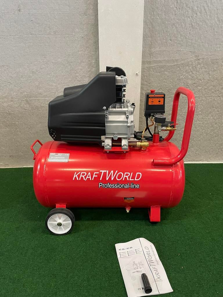 Nieuwe Kraftworld 50L 8bar compressor met dubbele kraan, Neuf, Enlèvement, 6 à 10 bars, 25 à 100 litres