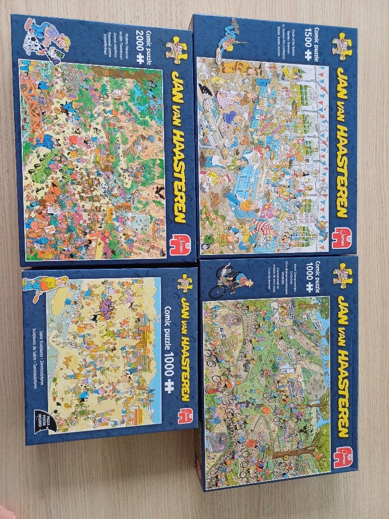 4 puzzels jan van haasteren, Enlèvement, 500 à 1500 pièces, Comme neuf, Puzzle
