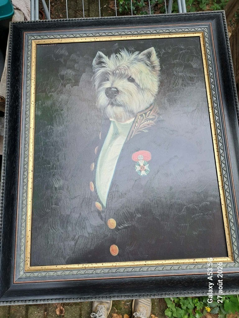 Tableau Poncelet Chien, Antiquités & Art, Autres techniques, Enlèvement, Autres styles, Animaux