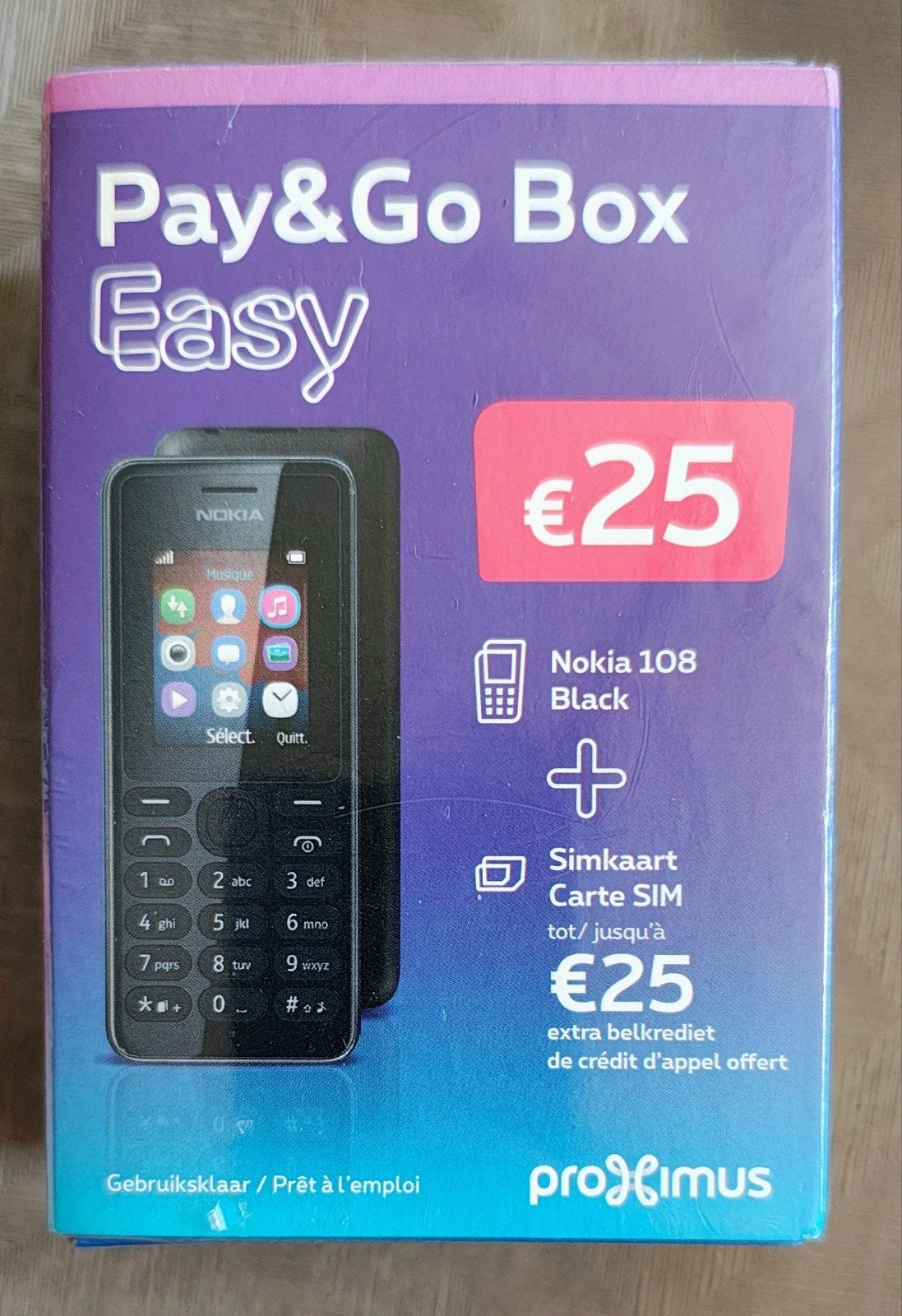 Boîte Vintage Nokia 108 - Proximus Pay&Go - Entièrement scel, Enlèvement ou Envoi, Noir