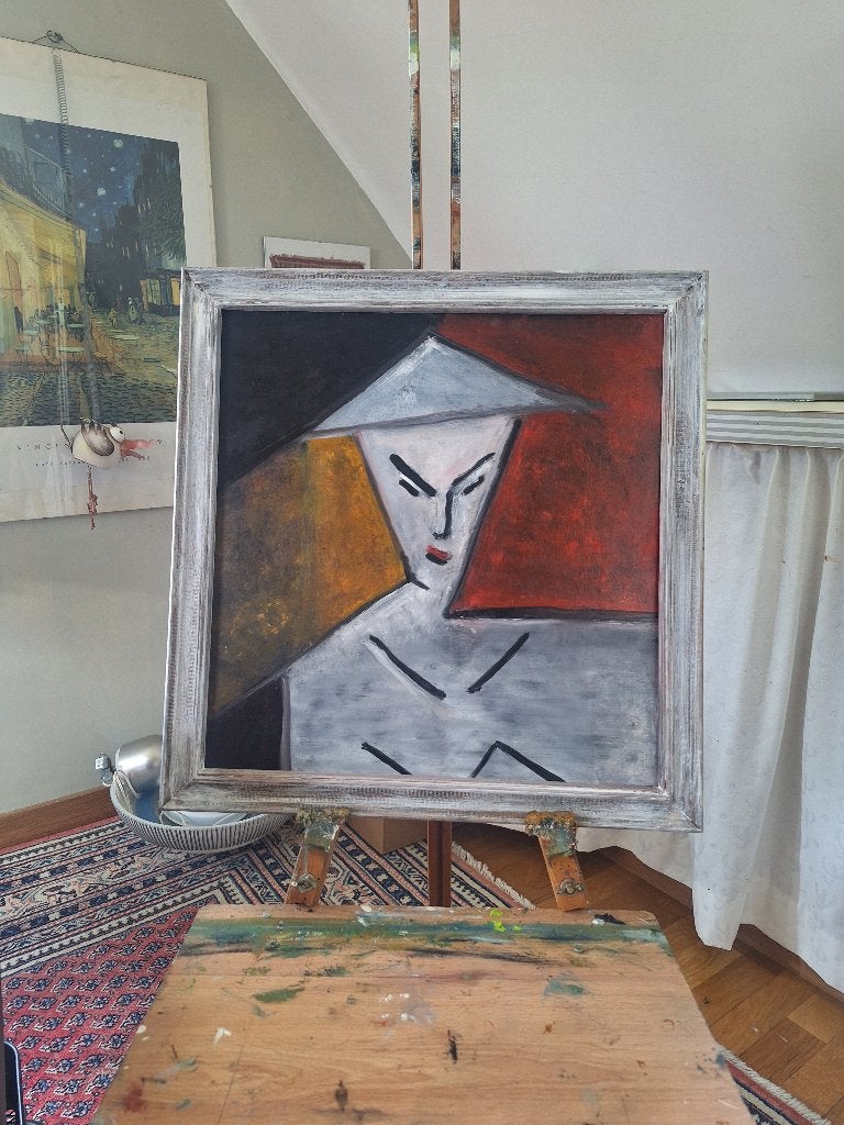 Schilderij olie op doek: Aziatische man, Doek, Portret of Personen, Expressionistisch, Ophalen of Verzenden