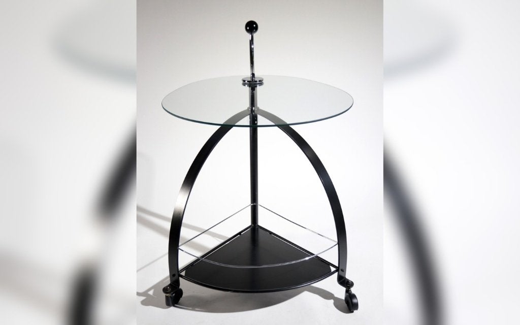 Vintage serveerwagen Bauhaus-stijl met glazen blad, Ophalen