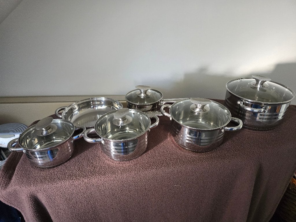set kookpotten en pan merk Blaumann, Ophalen, Inox, Met deksel, Zo goed als nieuw