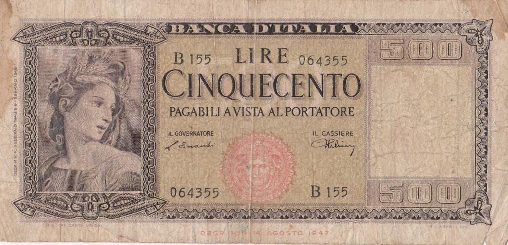500 Lire 1947 Italië, Ophalen of Verzenden, Italië