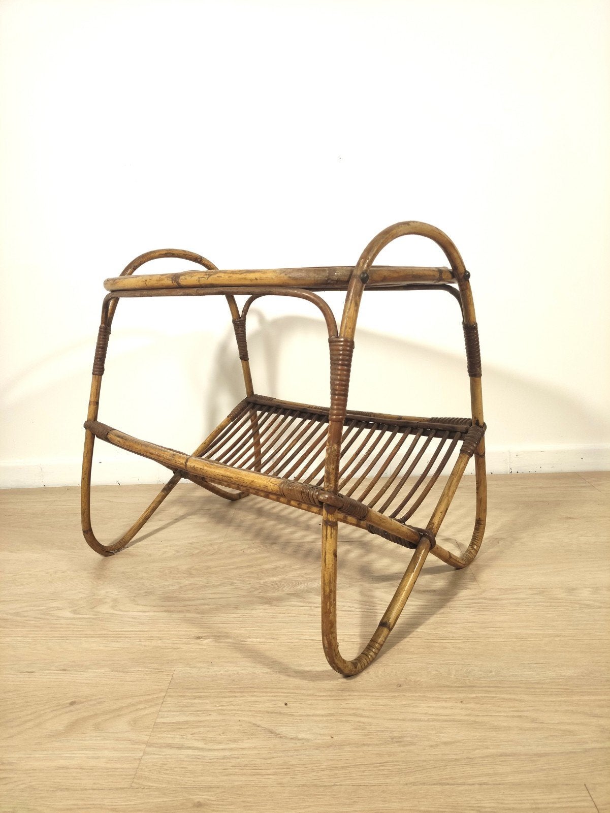 Vintage salontafel rotan/glas, Huis en Inrichting, Ophalen, Glas