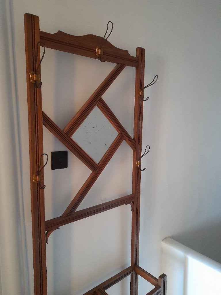 Antieke kapstok met spiegeltje, Huis en Inrichting, Woonaccessoires | Kapstokken, Ophalen, Gebruikt, Hout, Staande kapstok