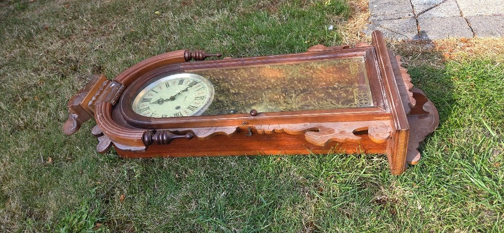 Oude houten wandklok / slingerklok - Regulator (31 Tage), Antiek en Kunst, Antiek | Klokken, Ophalen