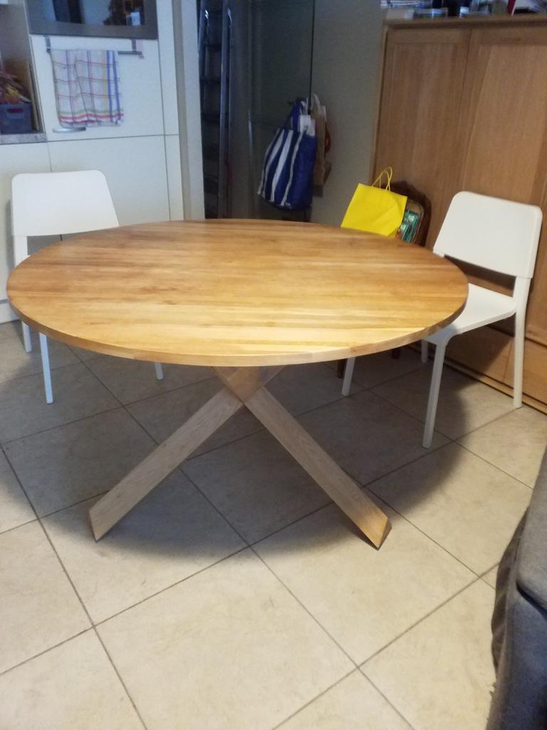 Superbe table en chêne mod, 100 à 150 cm, Cinq personnes ou plus, Rond, Comme neuf