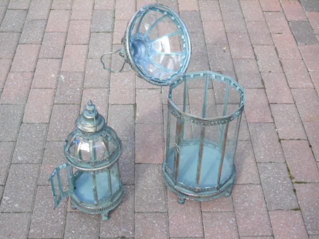 lanterne maison métal pat bronze , bougeoir rond . 2 pcs !, Jardin & Terrasse, Enlèvement, Neuf, Métal, Autres types