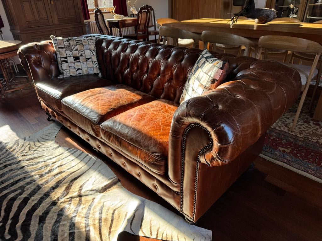 Chesterfield 4 places cognac neuf, Enlèvement, Comme neuf