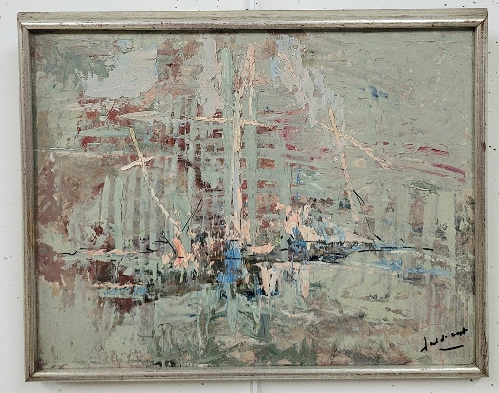 Juul DE CORT, abstract havengezicht, Antiek en Kunst, Kunst | Schilderijen | Abstract, Ophalen of Verzenden