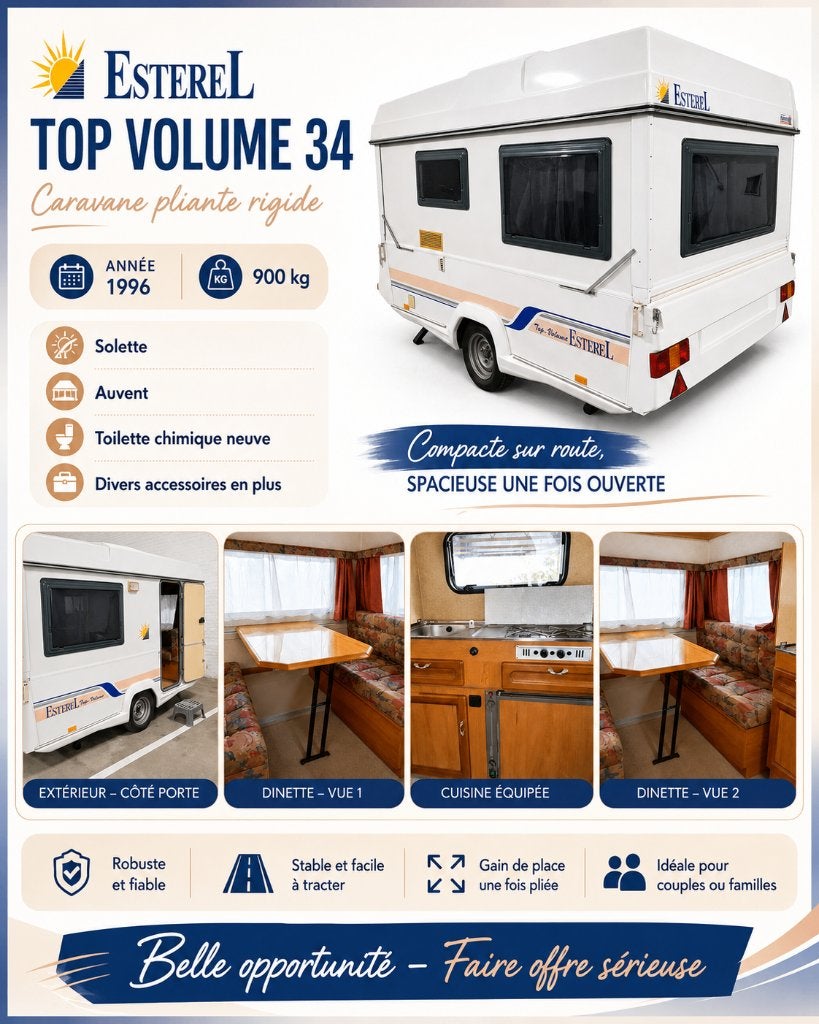 Esterel 34 vouwcaravan 1996, Caravans en Kamperen, Vouwwagens, Overige merken, tot en met 4, Overige kleuren, Aanwezig, Ophalen