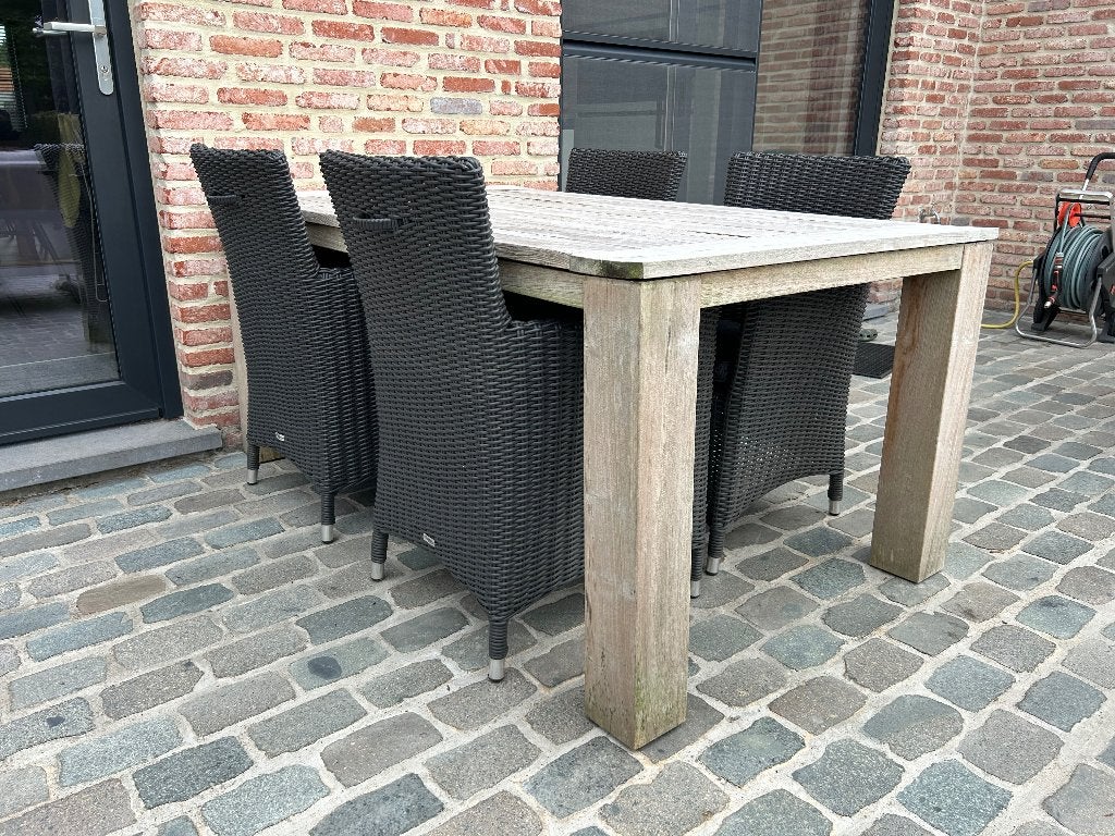 Tuintafel teak met 4 stoelen, Ophalen, Gebruikt, Rechthoekig, Teakhout