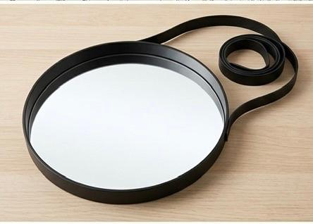 Miroir suspendu noir 50cm, Moins de 100 cm, Rond, Comme neuf, Enlèvement