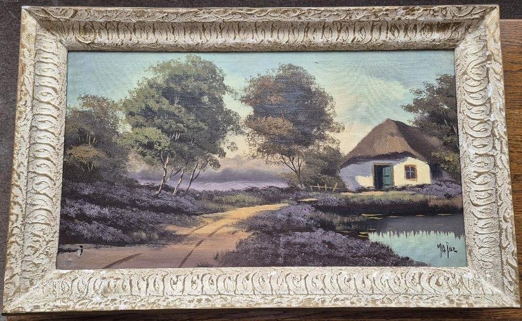 Tableau paysage champêtre signé Major (à restaurer), Enlèvement, Daté, Paysage, Toile