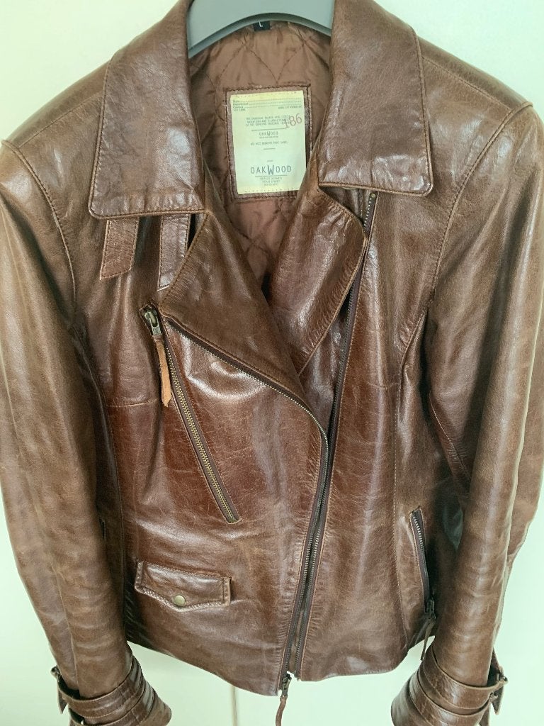 Lederen stoere jack dames Oakwood maat large, Ophalen of Verzenden, Gedragen