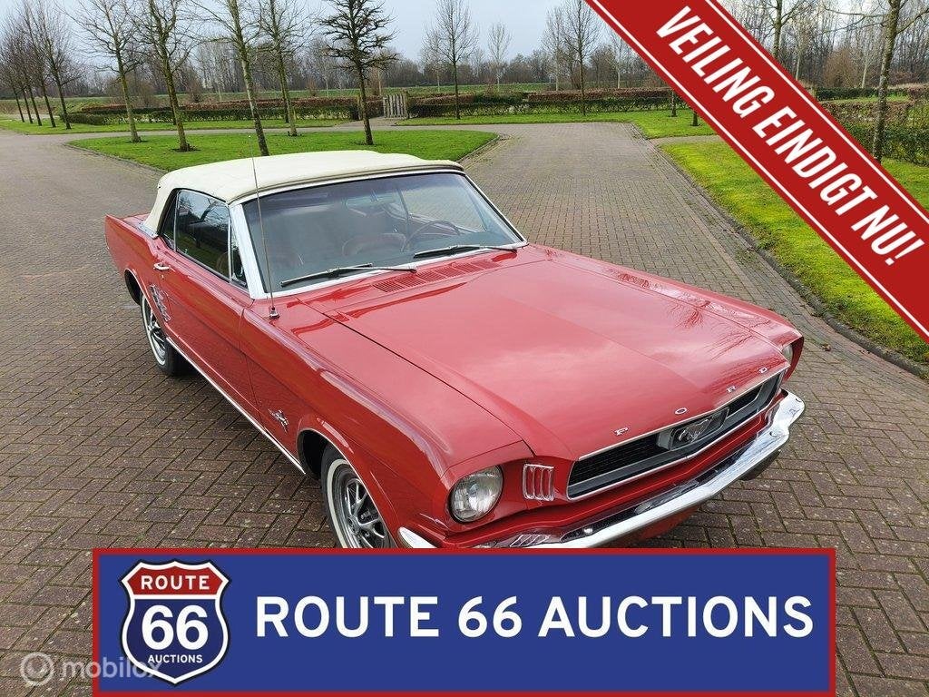 Ford Mustang Cabriolet | 1966 | Route 66 Auctions, Auto's, Zwart, Bedrijf, Handgeschakeld, Overige carrosserie