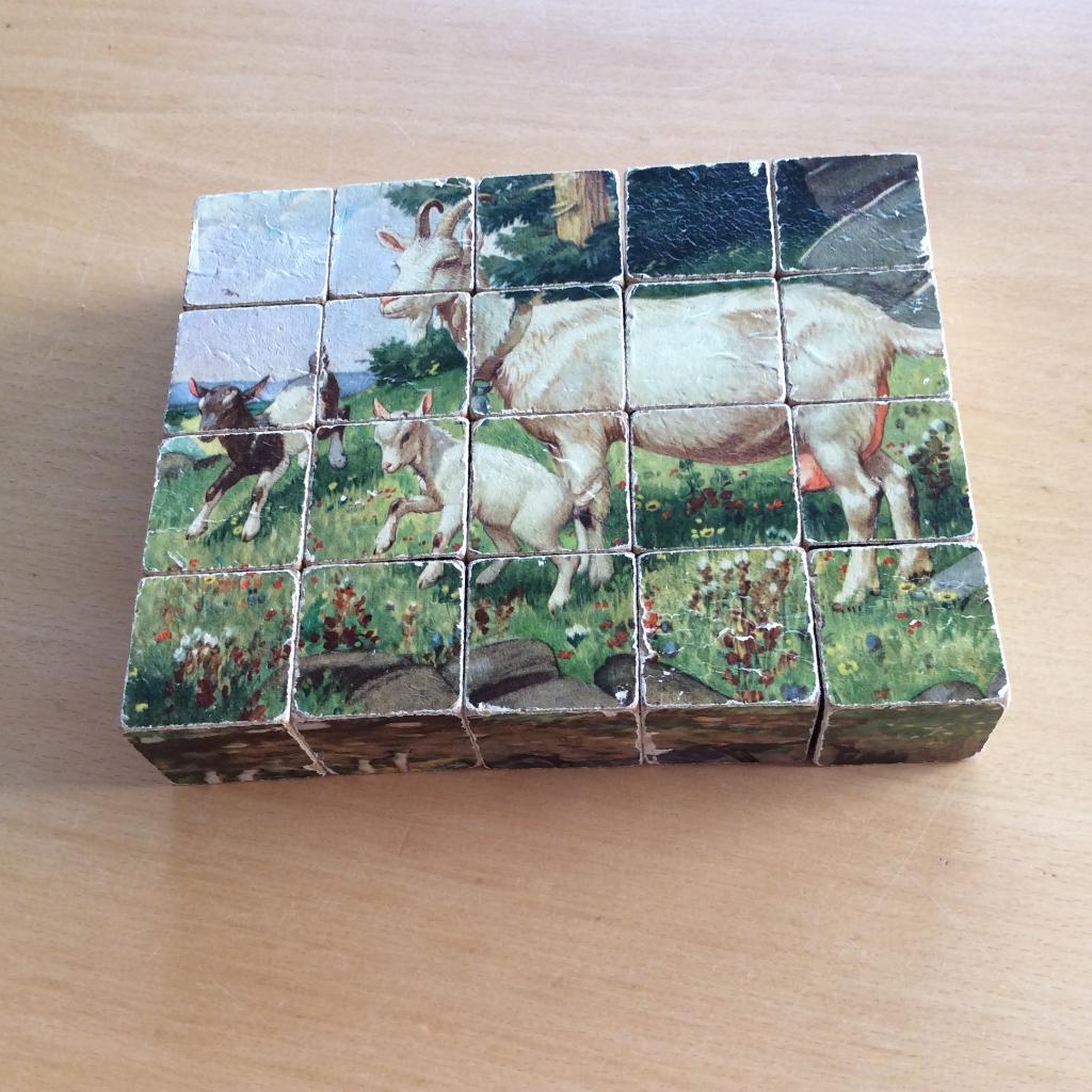 Vintage blokpuzzel, Ophalen, Gebruikt, 2 tot 4 jaar, Van hout