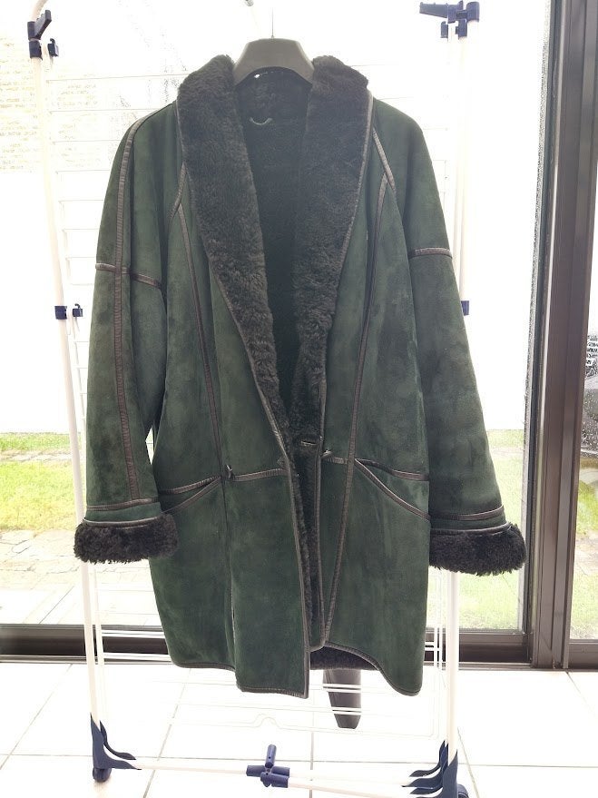 vintage winterjas van omgekeerd schaap, Kleding | Dames, Ophalen, Zo goed als nieuw, Maat 38/40 (M), Groen