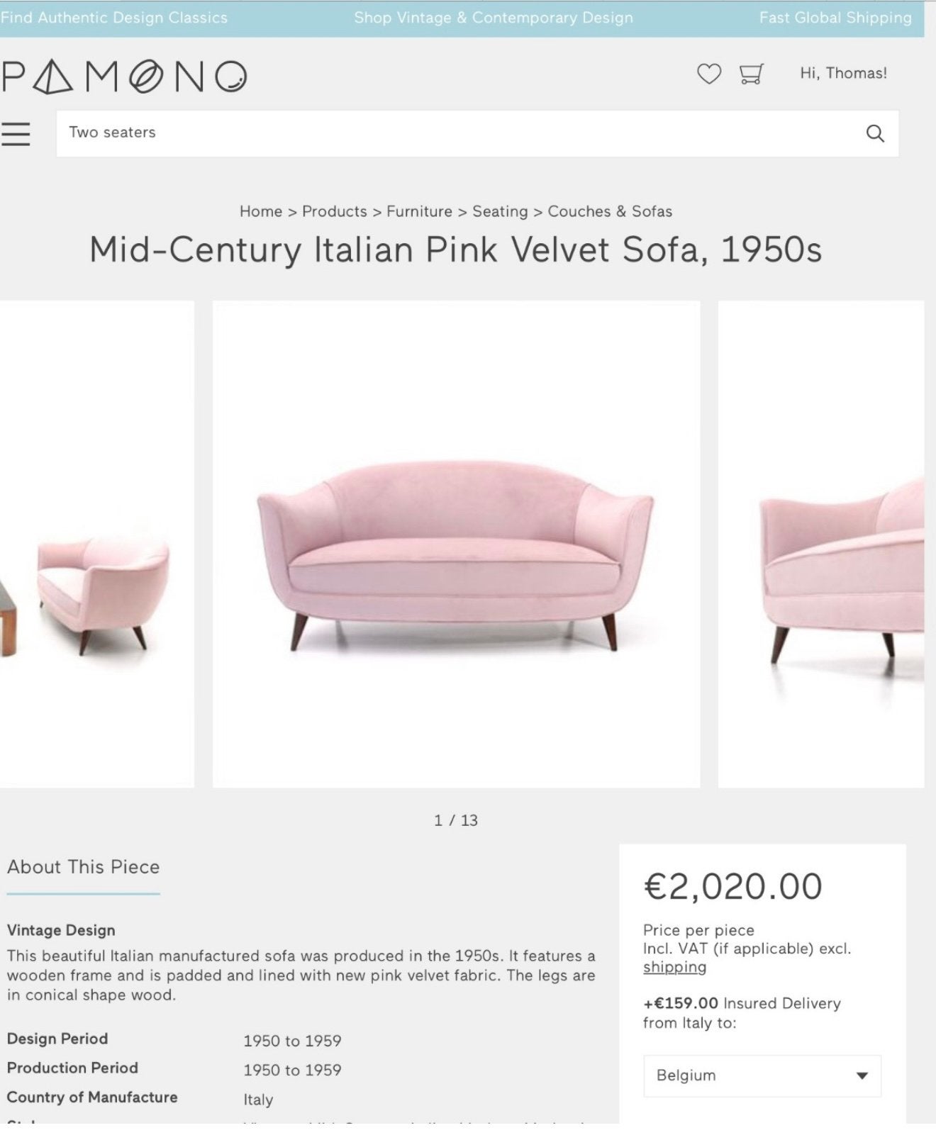 Canapé Pink Velvet, Maison & Meubles, Enlèvement, Comme neuf