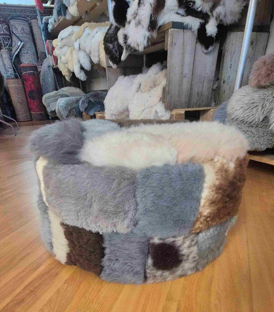 Gave patchwork poef, Ophalen of Verzenden, Gebruikt, Rond