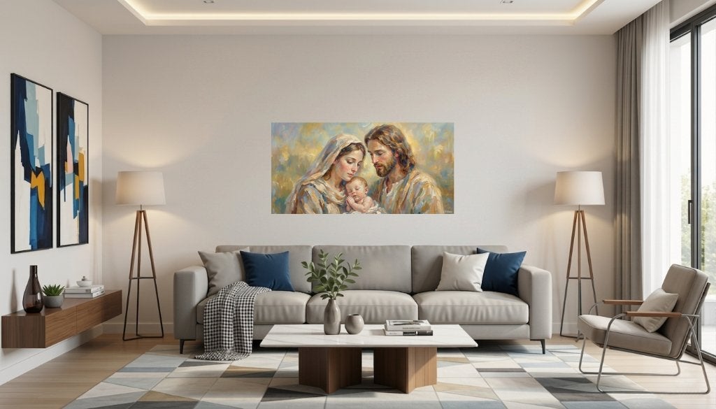 Jezus Maria en Jozef 120x60 cm/ (verschillende steunen), Antiek en Kunst, Kunst | Schilderijen | Modern, Giclée, Ophalen of Verzenden