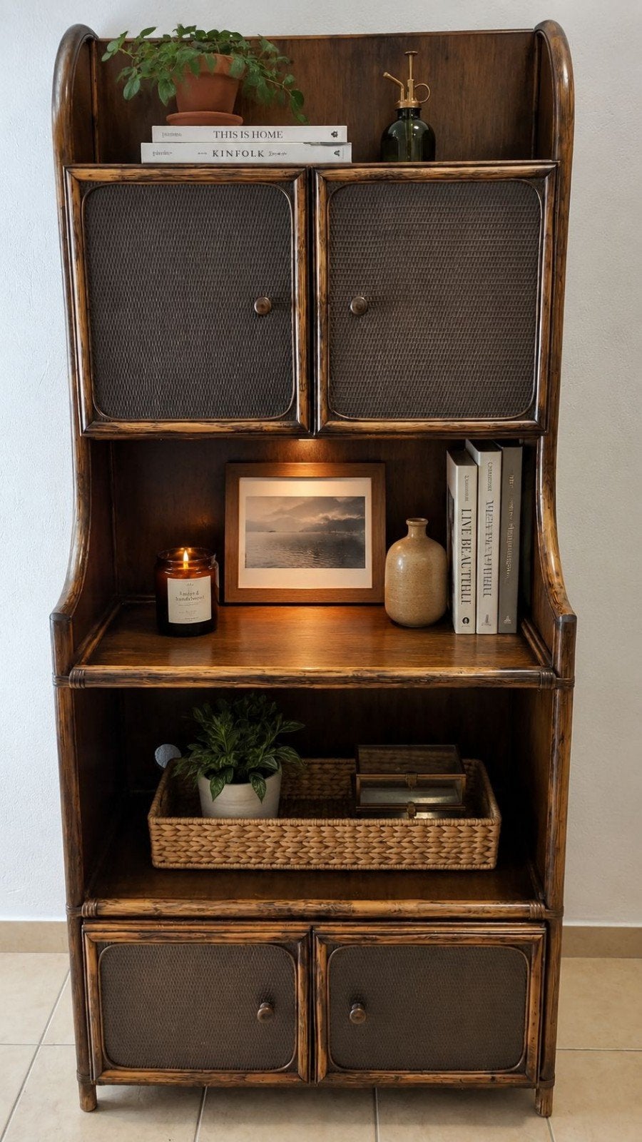 Belle vitrine et bibliothèque vintage en bambou, Enlèvement