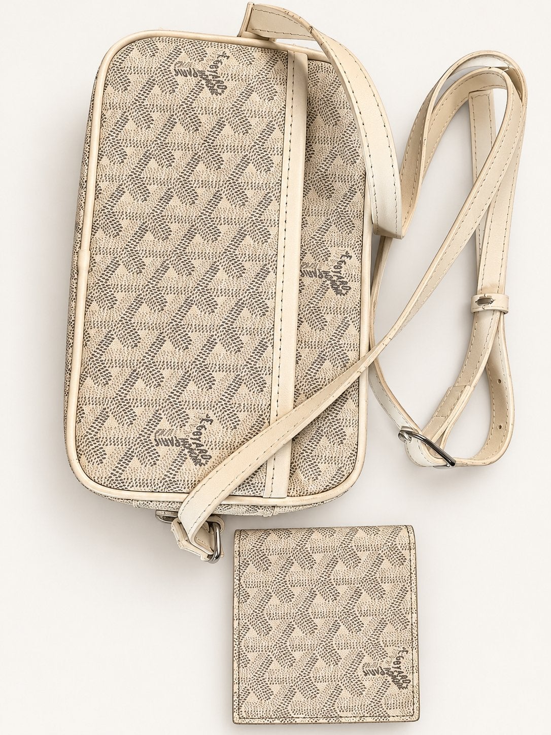 Beige schoudertas met bijpassende portemonnee, Handtassen en Accessoires, Verzenden, Nieuw, Wit, Overige merken