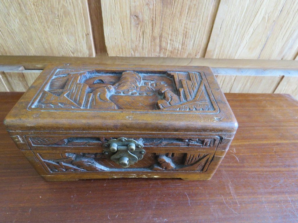 Boîte à bijoux vintage en bois sculpté Japon, Enlèvement ou Envoi