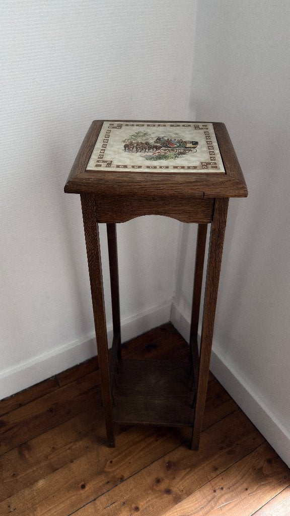 Support à plantes vintage en bois avec dessus en carrelage, Enlèvement ou Envoi, Comme neuf