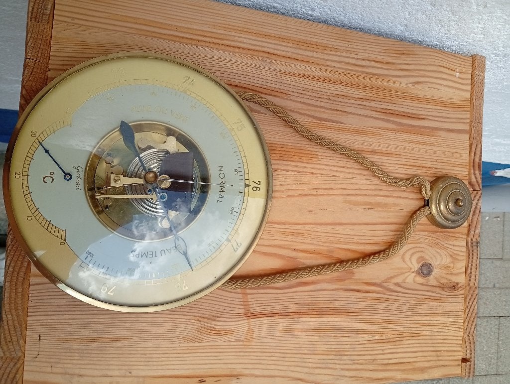 Baromètre Thermomètre Vintage GISCHARD  Laiton & Cordon Doré, Enlèvement, Baromètre