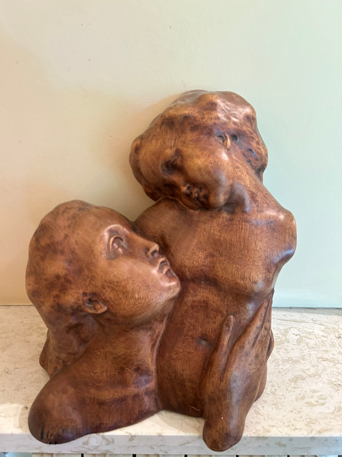 Sculpture sur bois d'André Potteau, Bois, Buste, Enlèvement, Femme