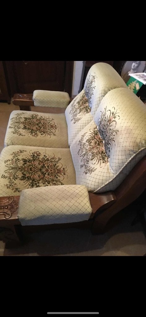 Fauteuil ancien en bois massif et tissu fleuri, Enlèvement, Utilisé, Bois