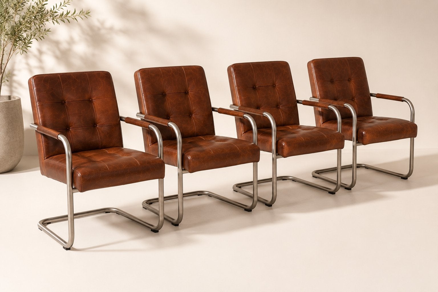Set van 8 Luxe Eetkamerstoelen in Echt Leder, Huis en Inrichting, Complete eetkamers, Ophalen, Zo goed als nieuw