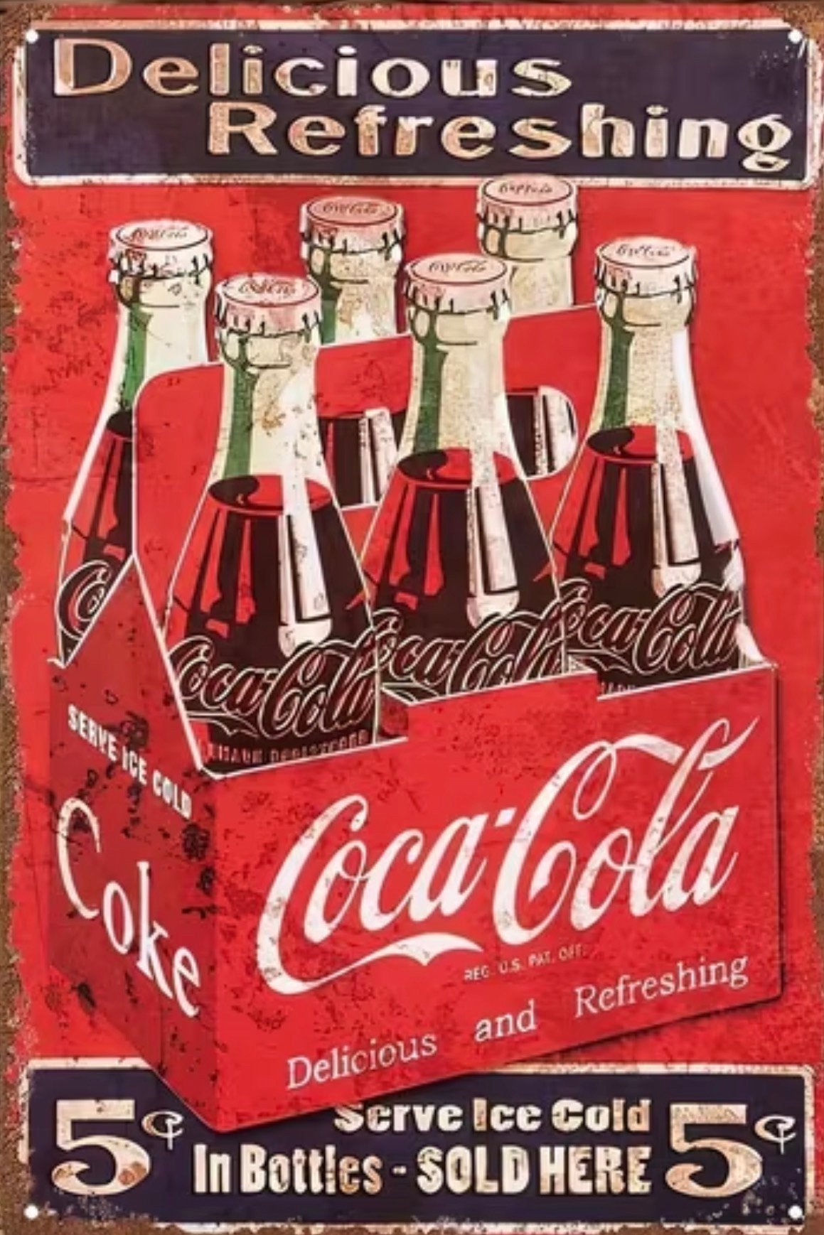Panneau en bois Coca Cola 5c - Mancave vintage rétro, Enlèvement ou Envoi, Neuf, Panneau publicitaire
