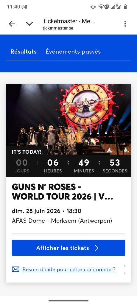 VIP-ticket voor Guns n Roses in Antwerpen 20u vanavond, Eén persoon, Juni