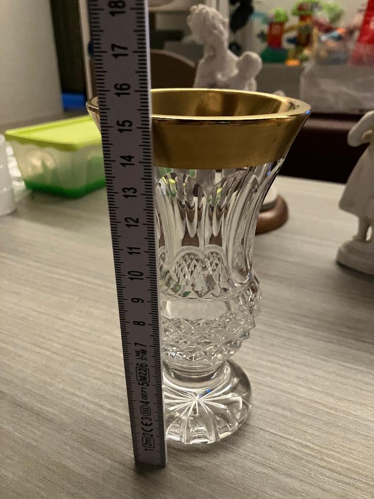vaas glazen vaasje met goudkleurige rand, Antiek en Kunst, Ophalen of Verzenden