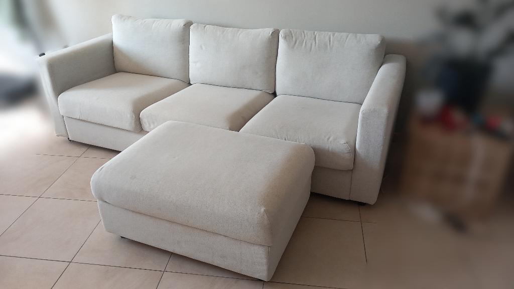 Zetel driezit met poef VIMLE, Ophalen, Driepersoons, 75 tot 100 cm, Zo goed als nieuw