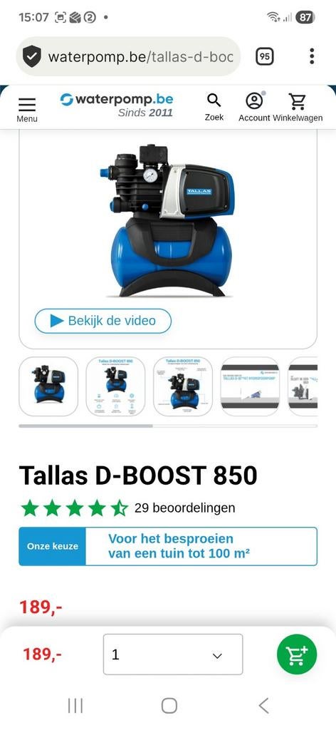 Regenwaterpomp Tallas D boost 850/45, Enlèvement