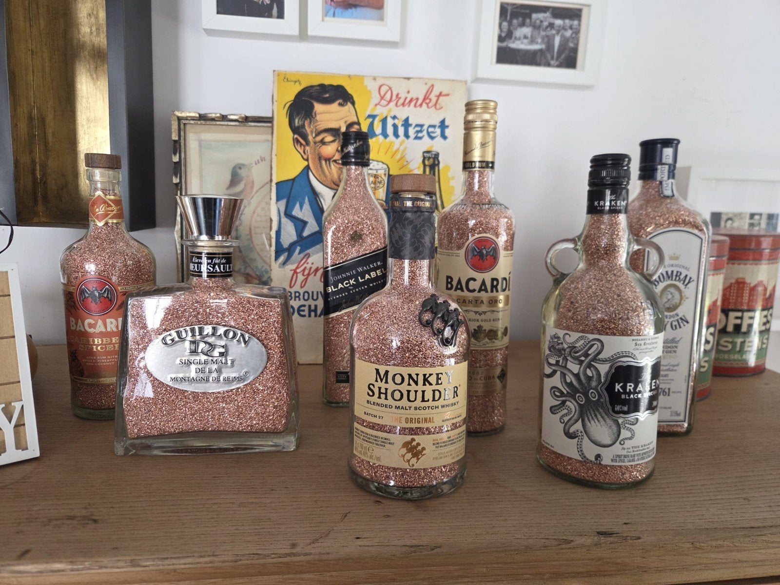 Bacardi carta oro rum fles, gevuld met 99,9% milberry koper, Verzamelen, Ophalen, Zo goed als nieuw, Overige typen