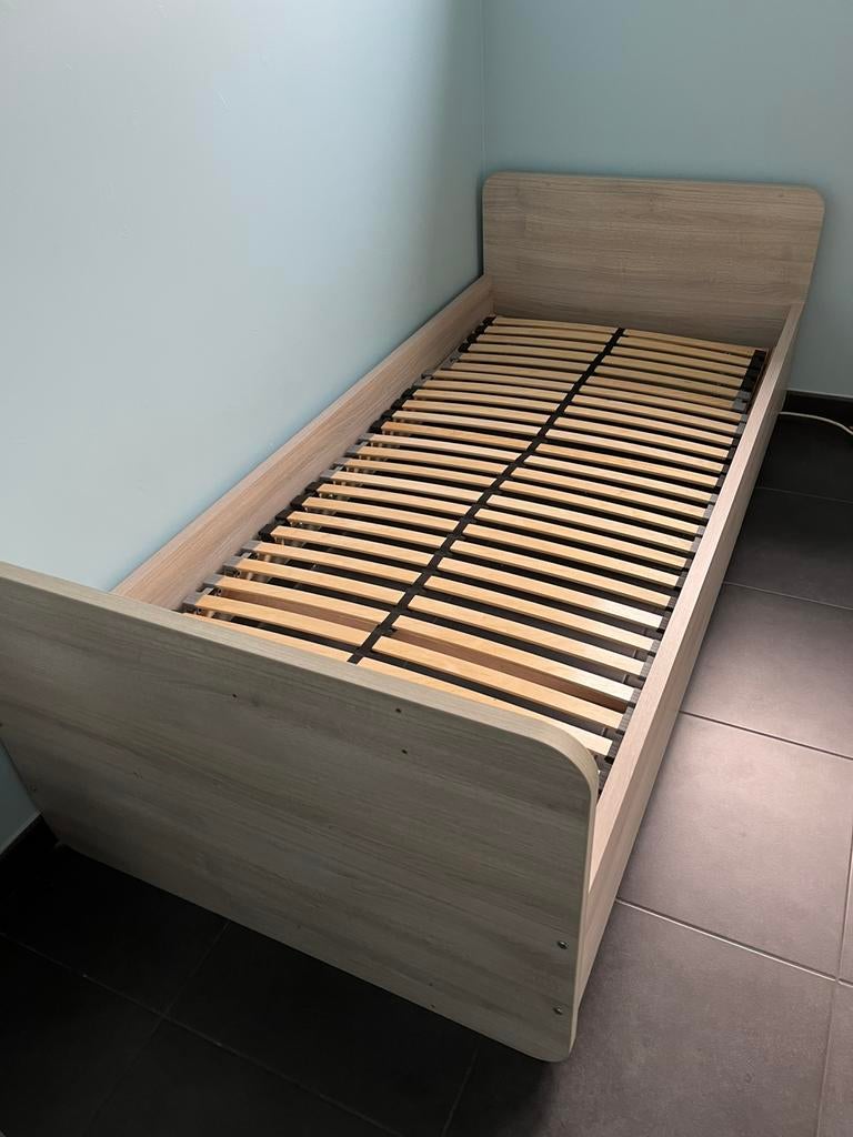 Babybed omvormbaar naar 1 persoonsbed lichtgrijs, Ophalen, Gebruikt, 90 cm, Eenpersoons
