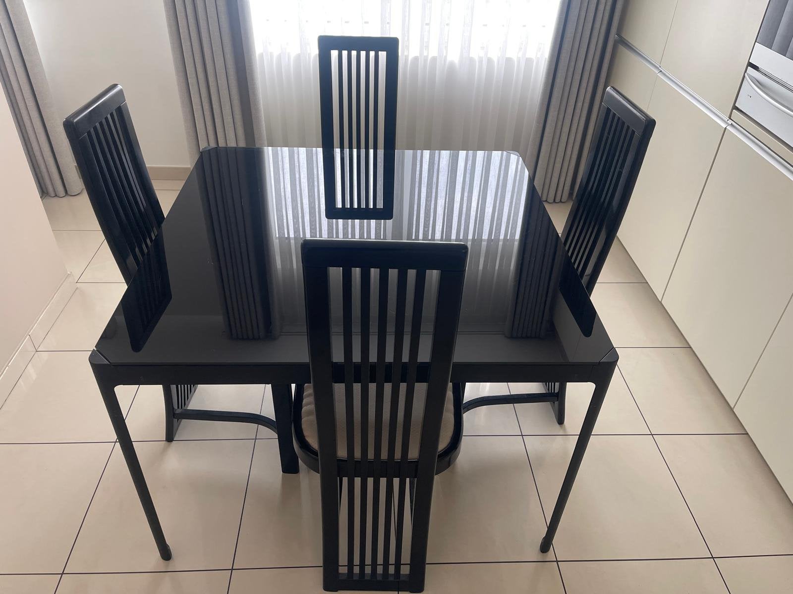 Glazen tafel en metalen voet 120x120, Ophalen, Zo goed als nieuw